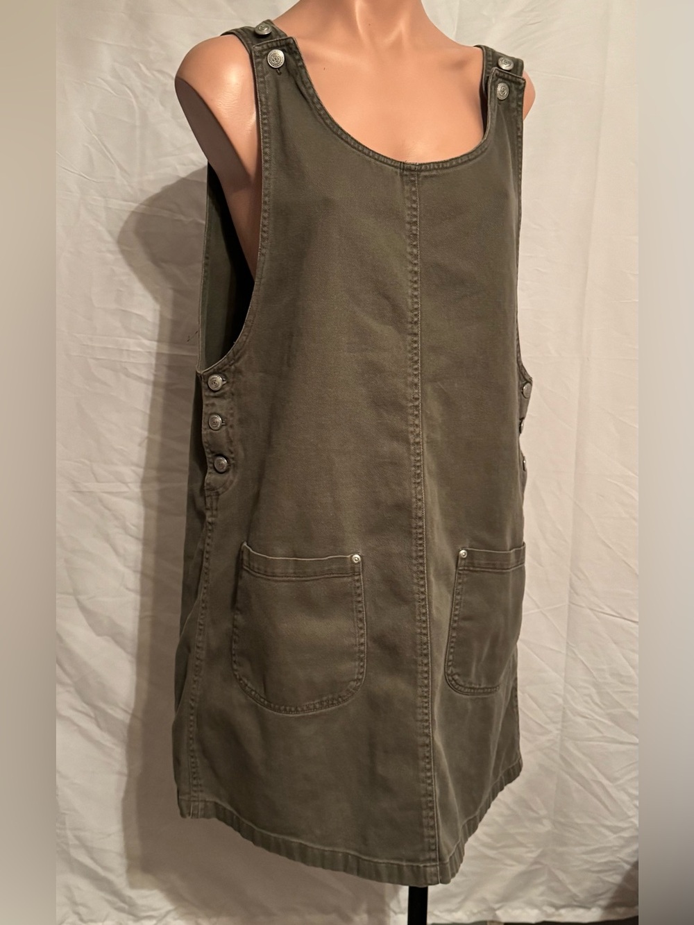 Army Green Utility Pinafore Jumper Dress